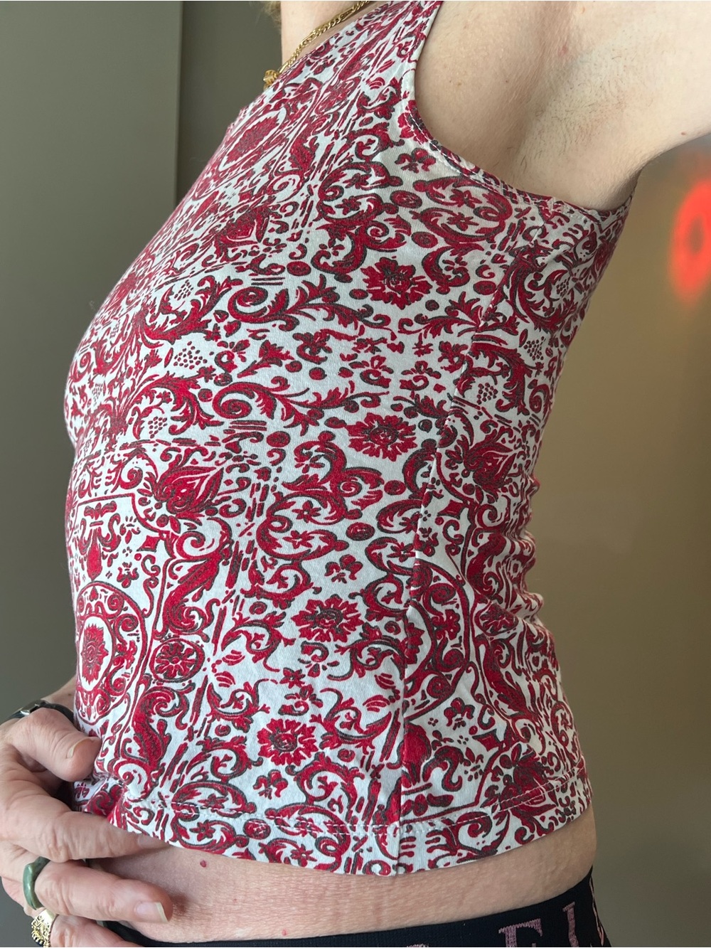 Moschino Red and White Paisley Print Top